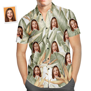Custom Face Hawaiian Shirt Green Plants Men's Popular All Over Print Hawaiian Beach Shirt Holiday Gift