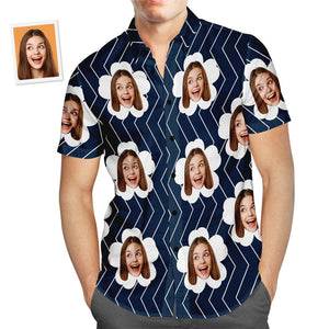 Custom Face Hawaiian Shirt Funny Flower Vertical stripes Design Men's Popular All Over Print Hawaiian Beach Shirt Holiday Gift
