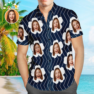 Custom Face Hawaiian Shirt Funny Flower Vertical stripes Design Men's Popular All Over Print Hawaiian Beach Shirt Holiday Gift