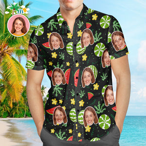 Custom Face Hawaiian Shirt Watermelon Design Men's Popular All Over Print Hawaiian Beach Shirt Holiday Gift