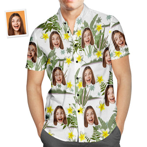 Custom Face Hawaiian Shirt Yellow Flower Men's Popular All Over Print Hawaiian Beach Shirt Holiday Gift
