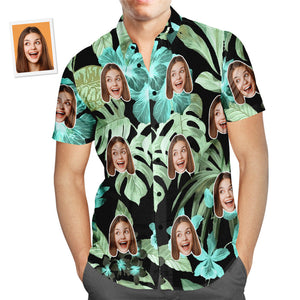Custom Face Hawaiian Shirt Blue Flower Men's Popular All Over Print Hawaiian Beach Shirt Holiday Gift