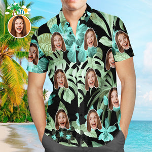 Custom Face Hawaiian Shirt Blue Flower Men's Popular All Over Print Hawaiian Beach Shirt Holiday Gift