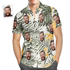 Custom Face Hawaiian Shirt Fashion Flower Green Plant Men's Popular All Over Print Hawaiian Beach Shirt Holiday Gift