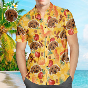 Custom Face Hawaiian Shirt Pumpkin Apple Men's Popular All Over Print Hawaiian Beach Shirt Holiday Gift