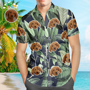 Custom Face Hawaiian Shirt Tropical Green Leaves Men's Popular All Over Print Hawaiian Beach Shirt Holiday Gift