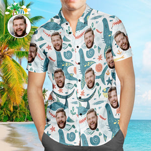 Custom Face Hawaiian Shirt Funny Shark Men's Popular All Over Print Sea Animals Hawaiian Beach Shirt Holiday Gift