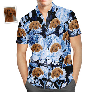 Custom Face Hawaiian Shirt Tropical Blue Retro Flower Men's Popular All Over Print Hawaiian Beach Shirt Holiday Gift