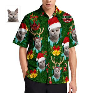 Custom Face Men's Hawaiian Shirt Santa Hat Antlers Christmas Shirt - MyHawaiianShirtsAU