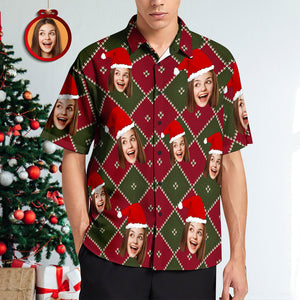 Custom Face Grid Christmas Men's Hawaiian Shirt - MyHawaiianShirtsAU