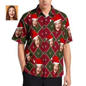 Custom Face Grid Christmas Men's Hawaiian Shirt - MyHawaiianShirtsAU