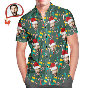 Men's Custom Face Wear Santa Hat Christmas Hawaiian Aloha Shirts Christmas Gift - MyHawaiianShirtsAU