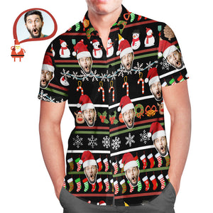 Custom Face Cute Snowman Red Hat Christmas Men's All Over Print Hawaiian Shirt Christmas Gift - MyHawaiianShirtsAU