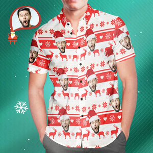 Custom Face Classic Christmas Moose Men's All Over Print Hawaiian Shirt Christmas Gift - MyHawaiianShirtsAU
