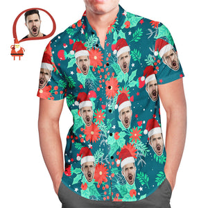 Custom Face Men's All Over Print Christmas Hawaiian Shirt Merry Xmas Is Coming Here - MyHawaiianShirtsAU