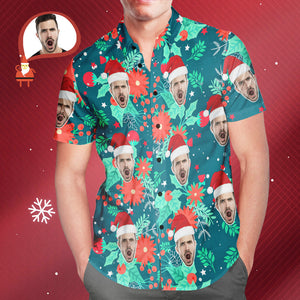 Custom Face Men's All Over Print Christmas Hawaiian Shirt Merry Xmas Is Coming Here - MyHawaiianShirtsAU