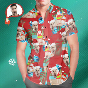 Custom Face Merry Christmas Santa Claus Men's All Over Print Hawaiian Shirt Christmas Gift - MyHawaiianShirtsAU