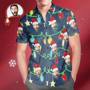 Custom Face Men's All Over Print Christmas Lights Hawaiian Shirt Christmas Gift - MyHawaiianShirtsAU