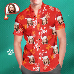 Custom Face Christmas Snowflake Men's Hawaiian Shirt Print Your Own Personalised Shirt for Him - MyHawaiianShirtsAU