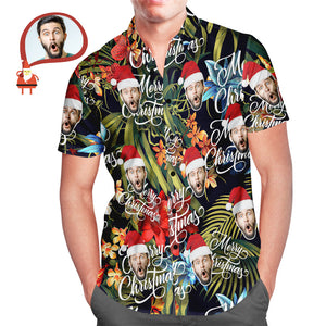 Men's Custom Face Merry Christmas All Over Print Fun Christmas Hawaiian Shirts Gift for Men - MyHawaiianShirtsAU