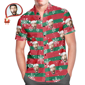 Custom Face Santa Red and Green Christmas Hawaiian Aloha Shirts Gift for Him - MyHawaiianShirtsAU