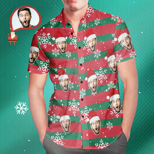 Custom Face Santa Red and Green Christmas Hawaiian Aloha Shirts Gift for Him - MyHawaiianShirtsAU