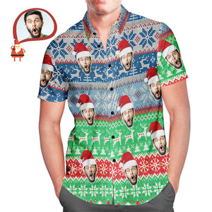 Custom Face Classic Christmas Pattern Hawaiian Shirt Gift for Him - MyHawaiianShirtsAU