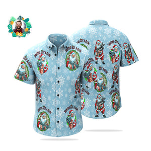 Custom Face Hawaiian Shirt Personalised Photo Funny Santa Claus Christmas Shirt With Machine Gun - MyHawaiianShirtsAU
