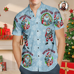 Custom Face Hawaiian Shirt Personalised Photo Funny Santa Claus Christmas Shirt With Machine Gun - MyHawaiianShirtsAU