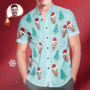 Custom Face Christmas Tree Hawaiian Shirts Personalised Photo Shirts Gift For Men - MyHawaiianShirtsAU