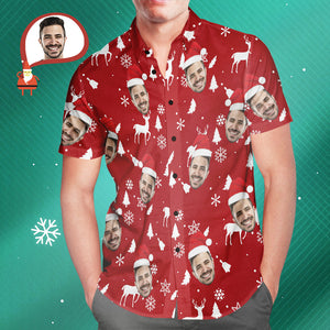 Custom Face Christmas Red Hawaiian Shirts Personalised Photo Shirts Gift For Men - MyHawaiianShirtsAU