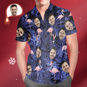 Custom Face Hawaiian Shirts Personalised Photo Flamingo On Christmas Shirt For Men - MyHawaiianShirtsAU