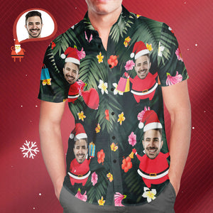 Custom Face Hawaiian Shirts Personalised Photo Santa Claus Christmas Shirt For Men - MyHawaiianShirtsAU