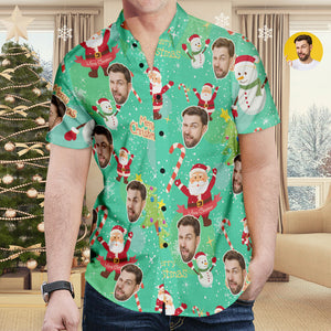 Custom Face Hawaiian Shirt Santa Claus and Snowman Shirt Christmas Gift for Men - MyHawaiianShirtsAU