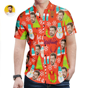 Custom Face Hawaiian Shirt Funny Snowman Red Christmas Hawaiian Shirt Gift for Him - MyHawaiianShirtsAU