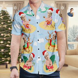 Custom Face Christmas Hawaiian Shirt Surfing Santa Hawaiian Shirt Gift for Men - MyHawaiianShirtsAU