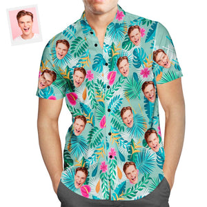 Custom Face Hawaiian Shirt Teal Leaves Beach Shirt Creative Gift for Men - MademineAU