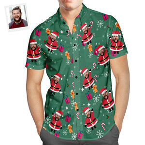 Custom Face Hawaiian Shirt Santa Christmas Shirt Holiday Gift for Men - MademineAU