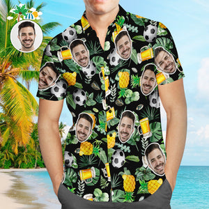 Custom Face Soccer Pattern Hawaiian Shirt Beer Pineapple Beach Shirt for Soccer Lovers - MademineAU