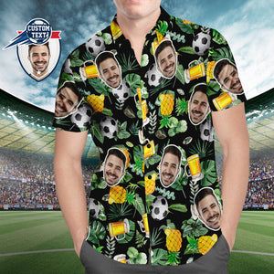 Custom Face Soccer Pattern Hawaiian Shirt Beer Pineapple Beach Shirt for Soccer Lovers - MademineAU