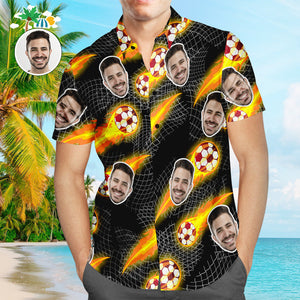 Custom Face Soccer Pattern Hawaiian Shirt Black Beach Shirt for Soccer Lovers - MademineAU