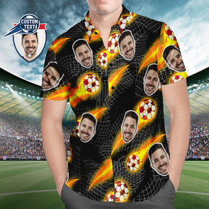 Custom Face Soccer Pattern Hawaiian Shirt Black Beach Shirt for Soccer Lovers - MademineAU