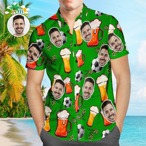 Custom Face Soccer Pattern Hawaiian Shirt Beer Soccer Hops Beach Shirt for Soccer Lovers - MademineAU