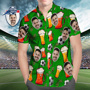 Custom Face Soccer Pattern Hawaiian Shirt Beer Soccer Hops Beach Shirt for Soccer Lovers - MademineAU