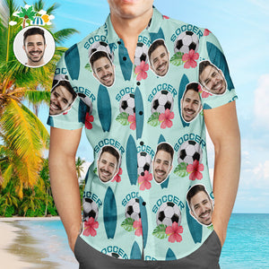 Custom Face Soccer Pattern Hawaiian Shirt Surfing Summer Hibiscus Beach Shirt for Soccer Lovers - MademineAU