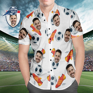 Custom Face Soccer Pattern Hawaiian Shirt Shoes Icon Beach Shirt for Soccer Lovers - MademineAU