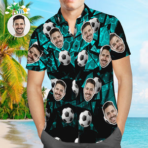 Custom Face Soccer Pattern Hawaiian Shirt Retro Beach Shirt for Soccer Lovers - MademineAU