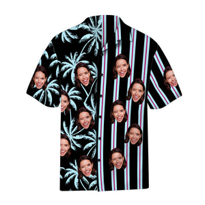 Custom Face Coconut Tree Pattern Hawaiian Shirt Personalized Striped Hawaiian Shirt - MadeMineAU