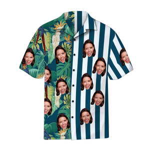 Custom Face Striped Hawaiian Shirt Bird Pattern Hawaiian Shirt for Him - MadeMineAU