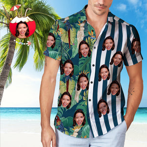 Custom Face Striped Hawaiian Shirt Bird Pattern Hawaiian Shirt for Him - MadeMineAU